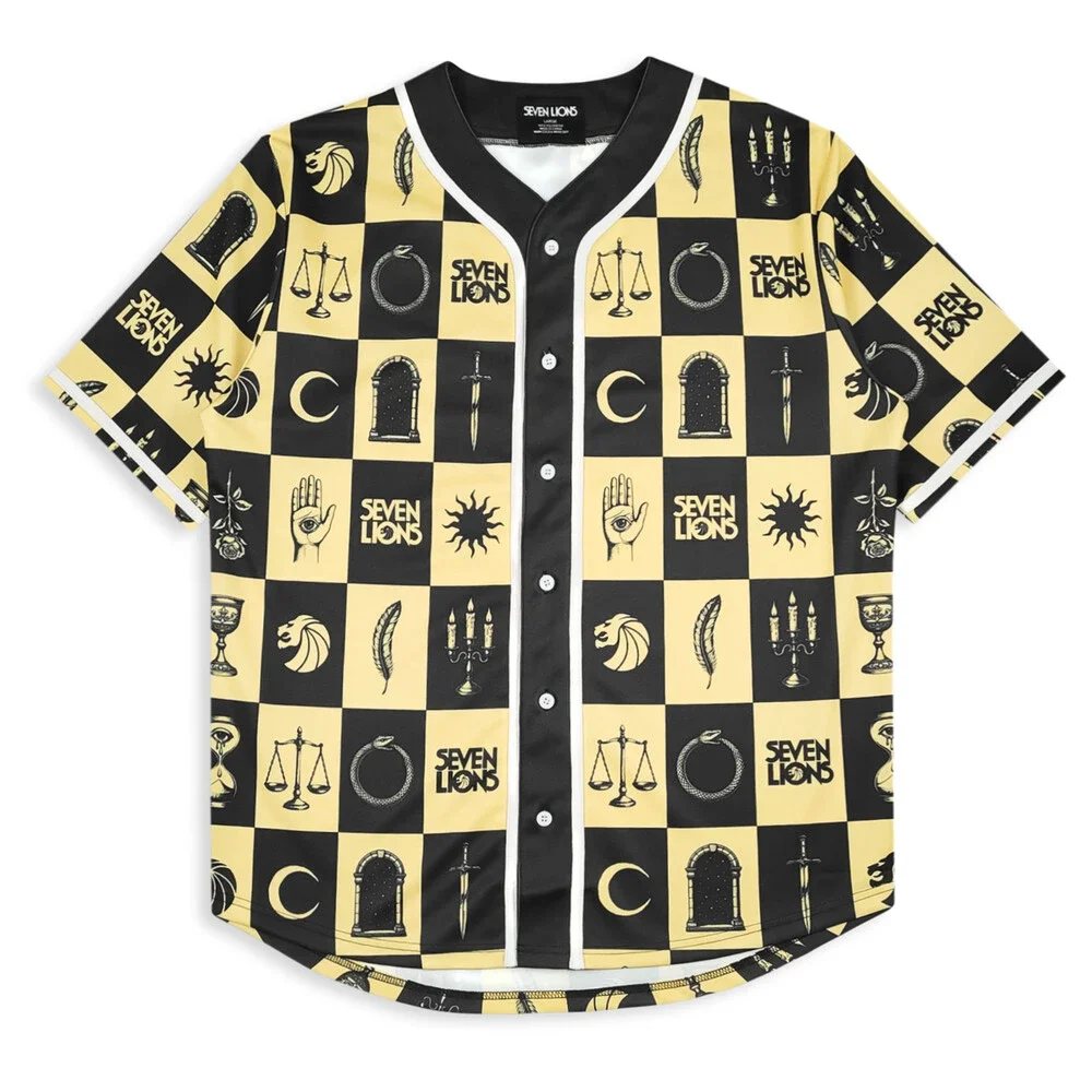 SEVEN LIONS - CHECKERED EDM Rave Baseball Jersey size L Large